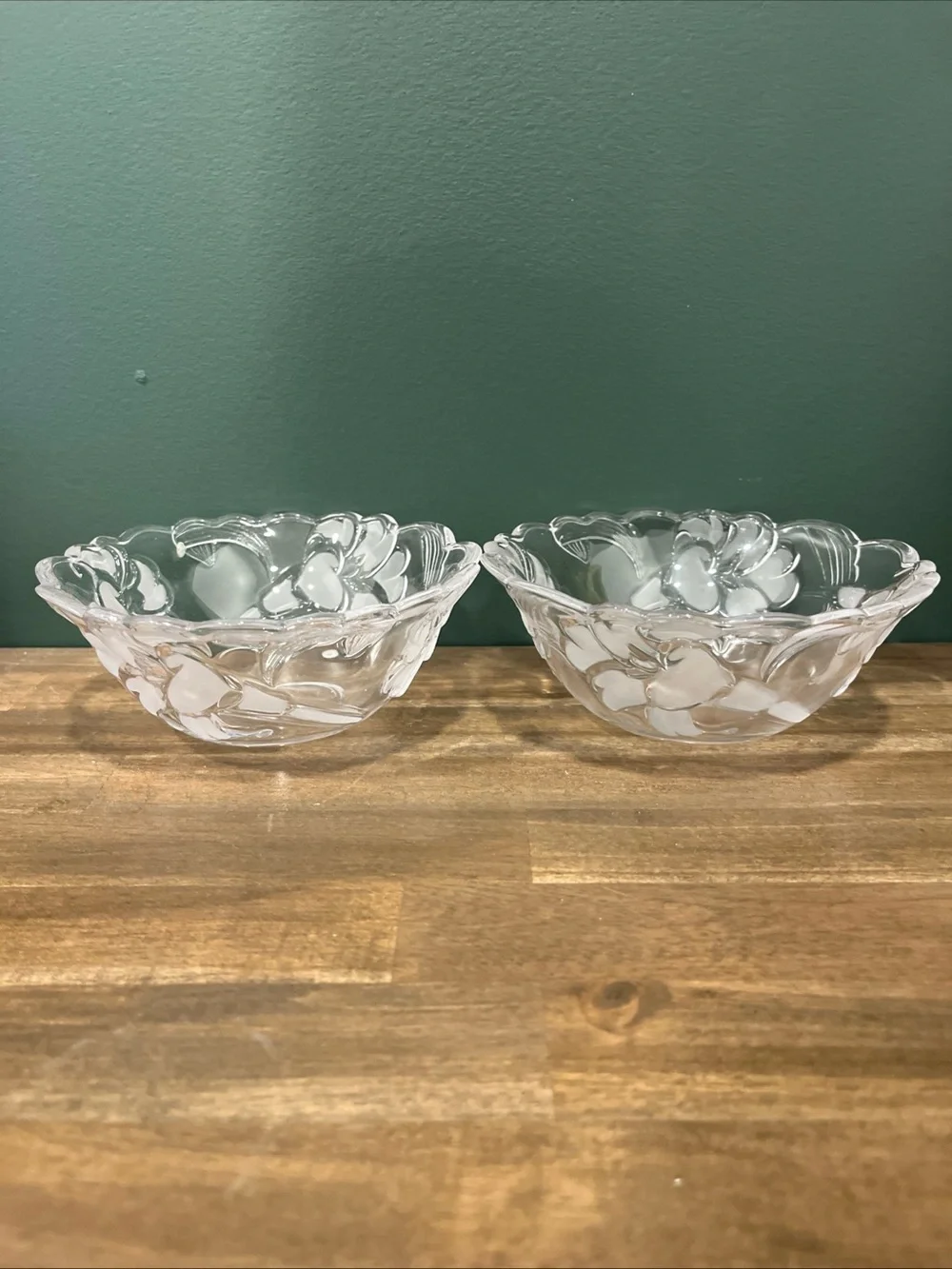 Clear Floral Glass Serving Bowls - Elegant Set of 2